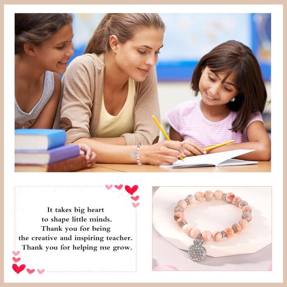 Stainless Steel & Agate Teacher's Appreciation Bracelet - 8 mm Beads, 7'' Length - Picture 6 of 6